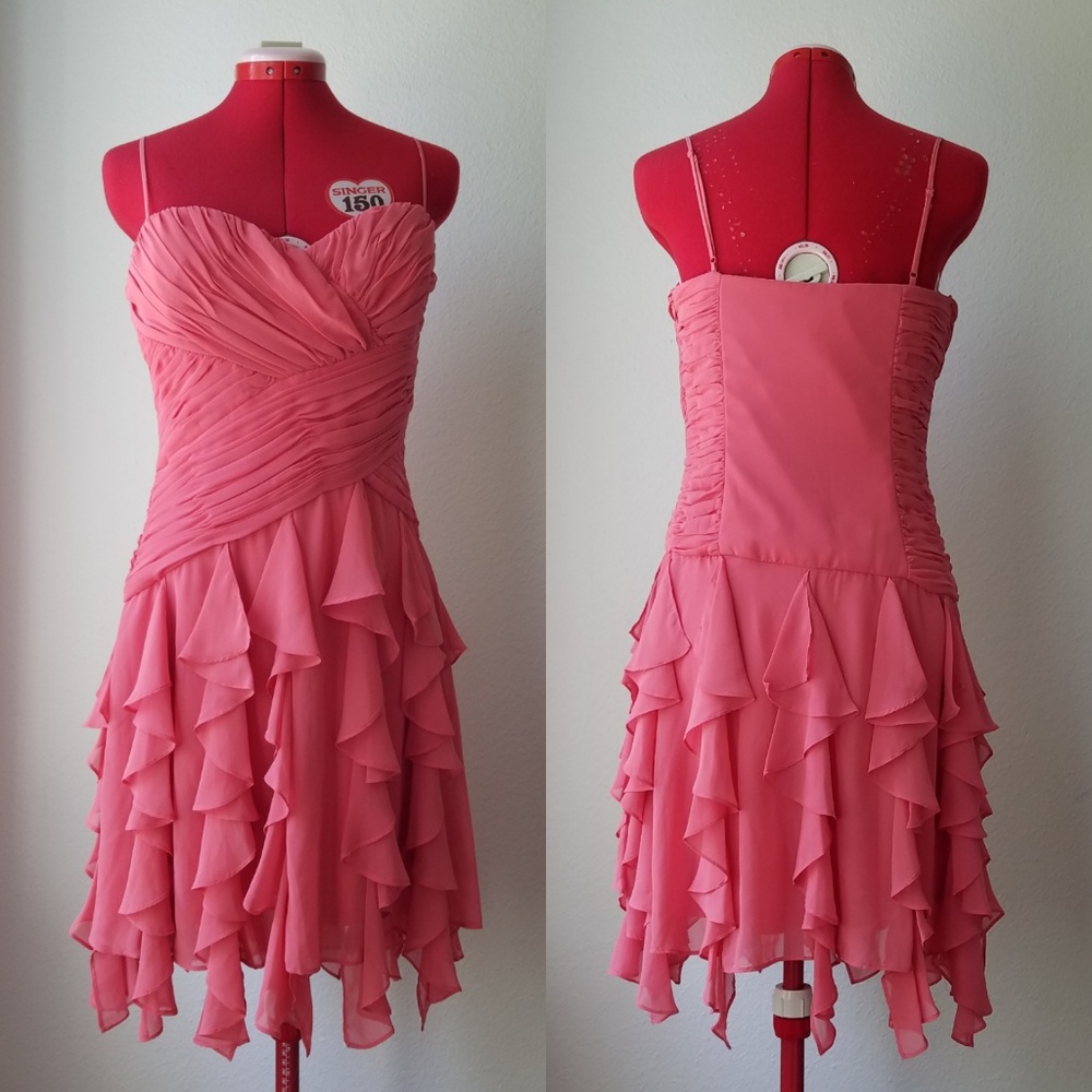 Peach ruffle sweetheart dance dress, sz 8